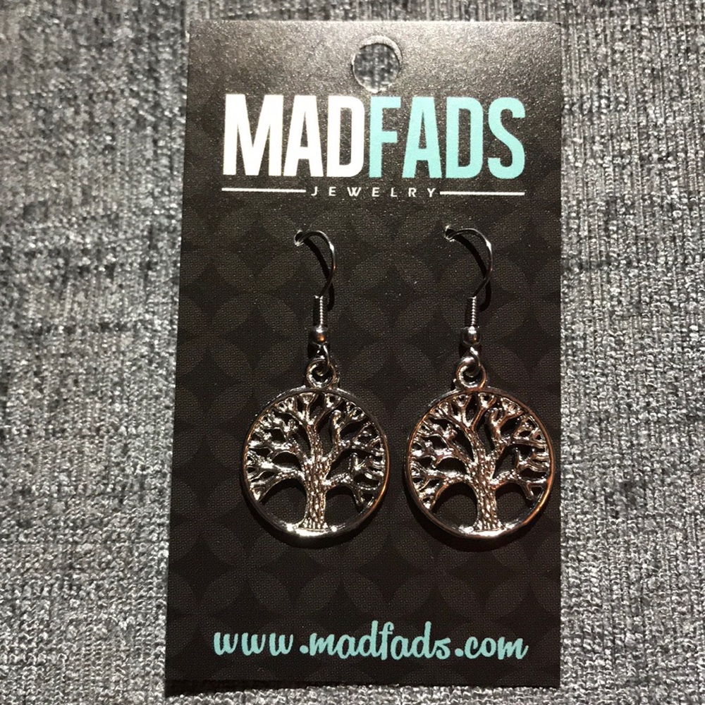 Silver Encircled Tree Branch Drop Earrings